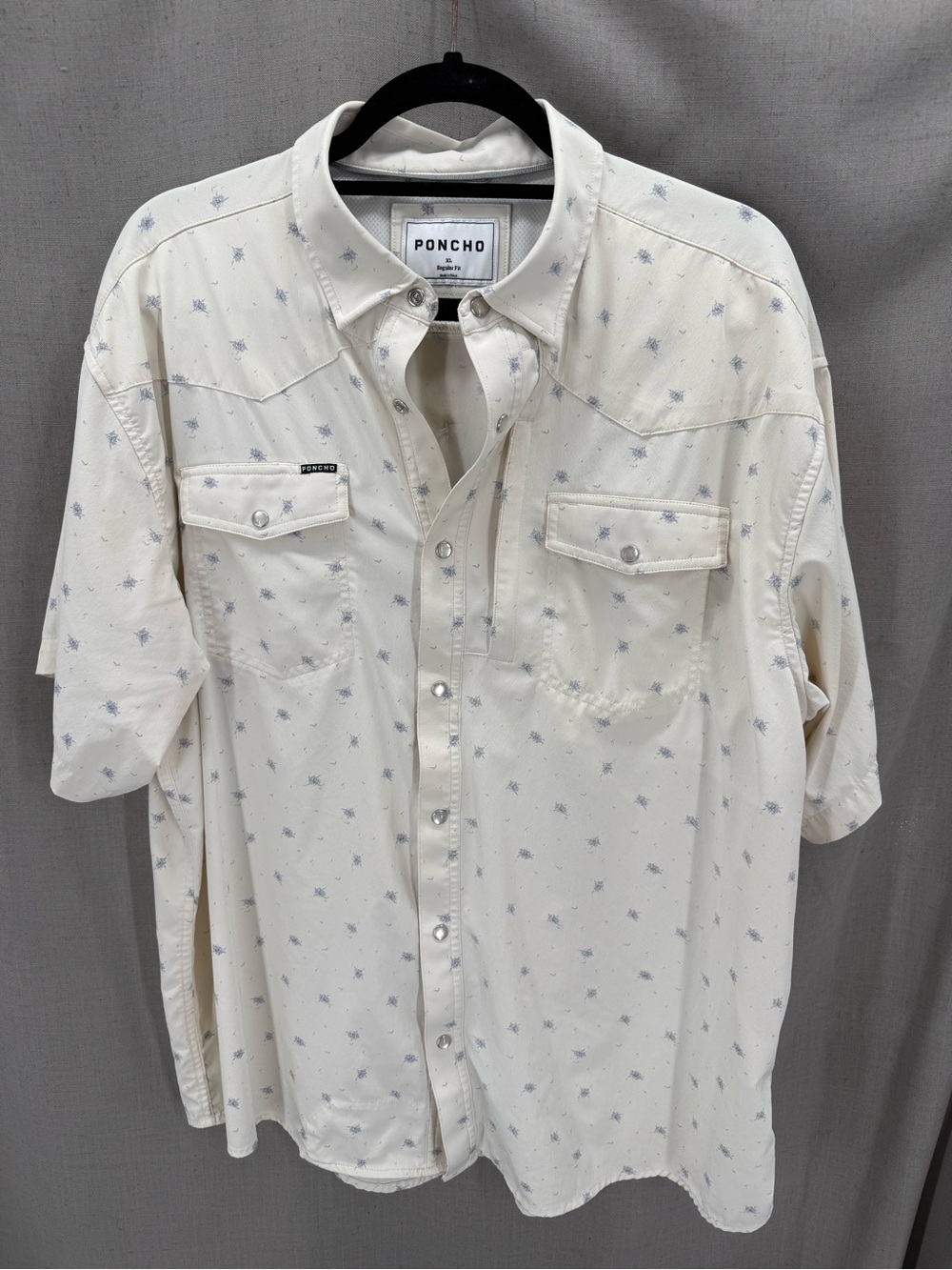 Poncho "Western" snap button down shirt Mens Short Sleeve "THE LLano" XL